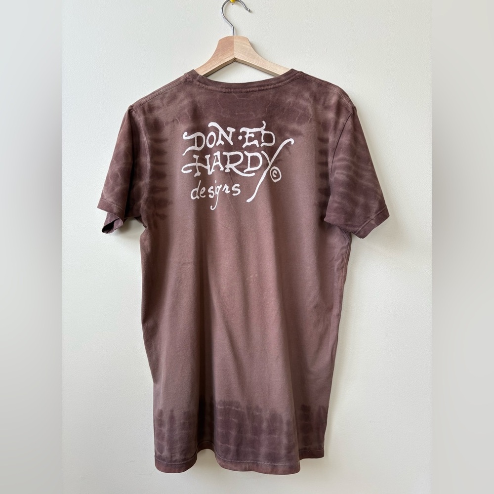 Ed Hardy - Y2K Era Brown Skull Graphic Tee - Size L - Picture 3 of 15